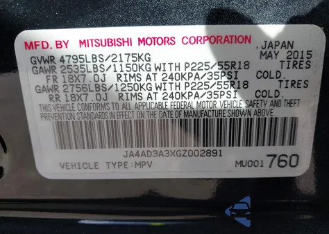 2016 Mitsubishi Outlander Se/Sel z USA, uszkodzony, nr VIN JA4AD3A3XGZ002891